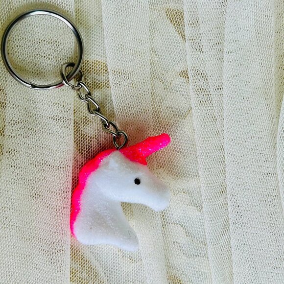 Pink & White Glittery Unicorn charmed Keychain - Picture 4 of 4